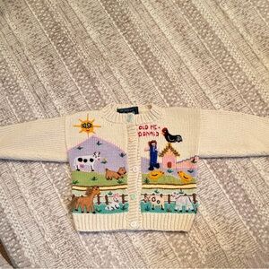 Charming  Handmade Cream Farm-Themed Kids Cardigan